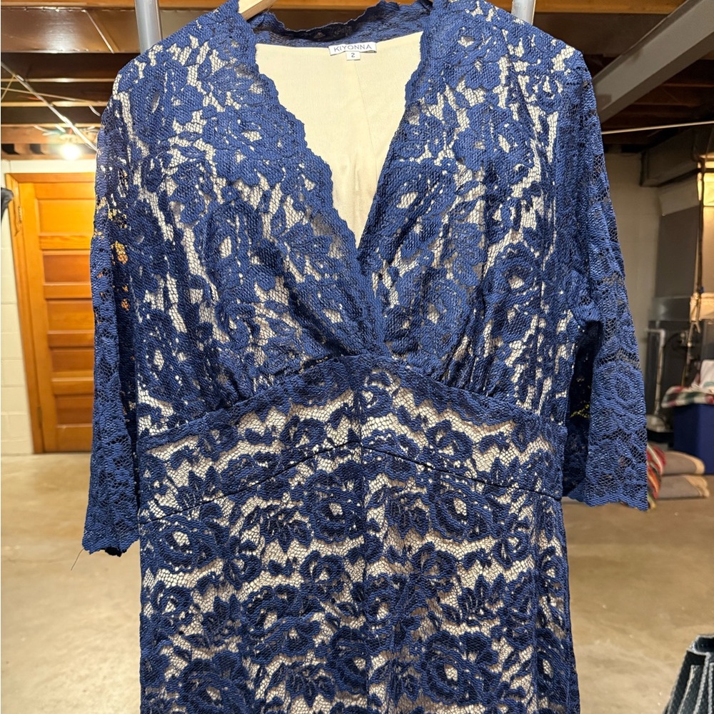 Kiyonna Blue Lace Midi Dress
